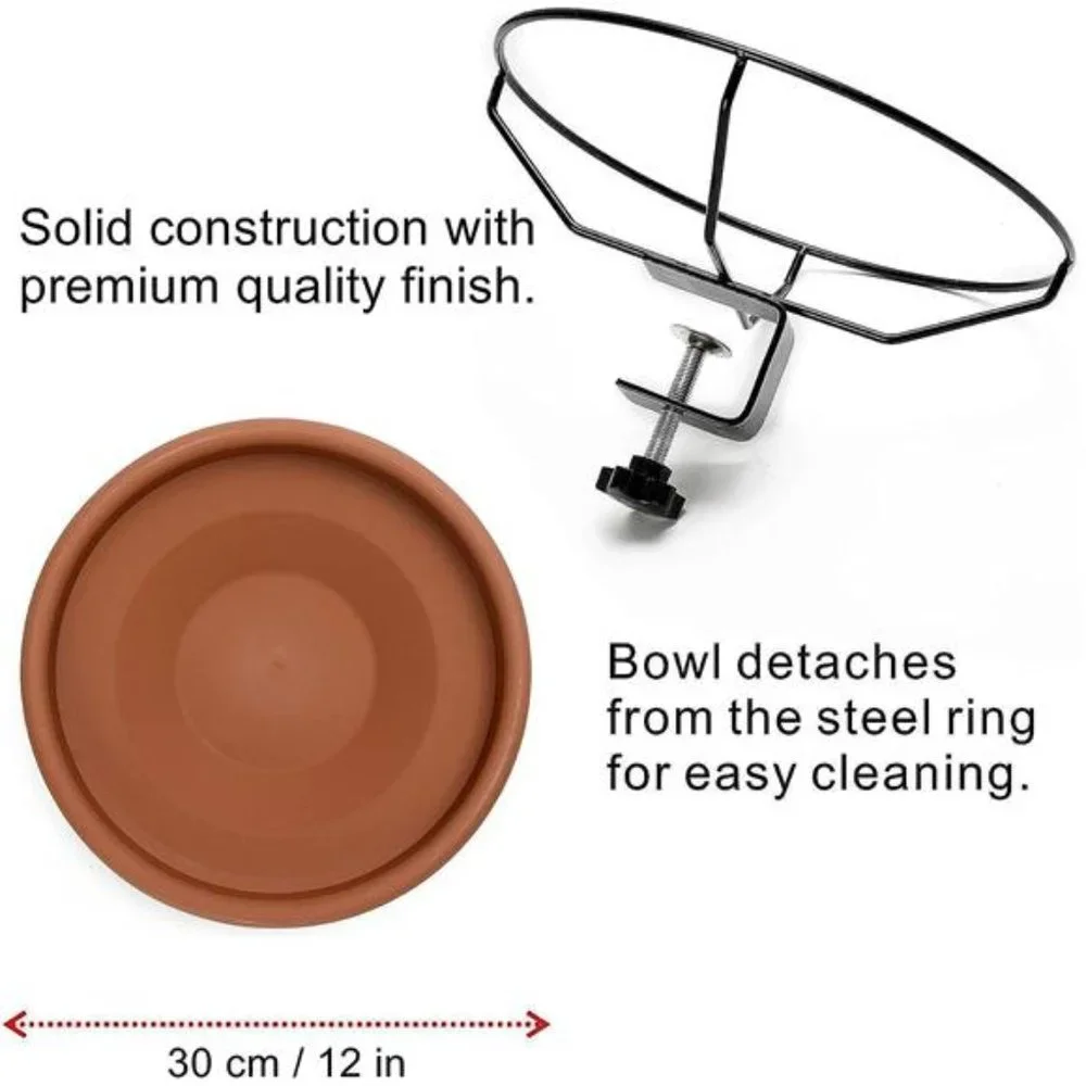 Bird Bath Deck Mounted Bowl 12 Inches, Balcony Railing Birdbaths Unheated